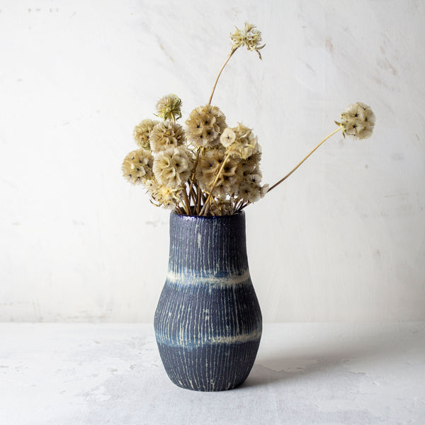 Painterly Blue Steel - Bulbous Vase