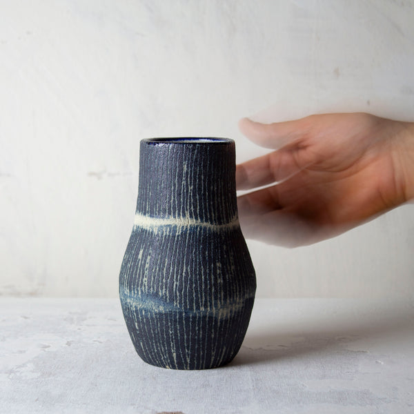 Painterly Blue Steel - Bulbous Vase