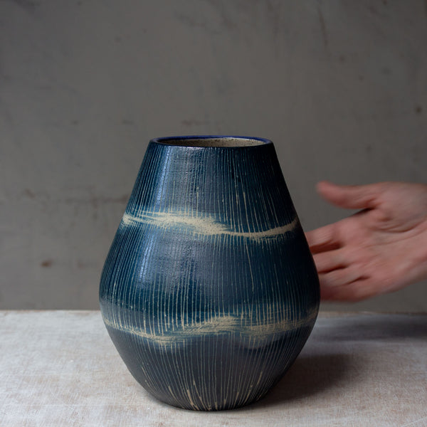 Painterly Blue Steel - Bulbous Vase
