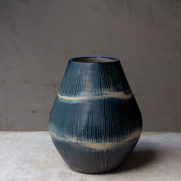 Painterly Blue Steel - Bulbous Vase
