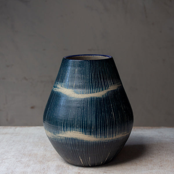 Painterly Blue Steel - Bulbous Vase