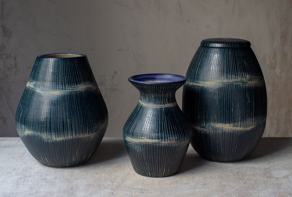 Painterly Blue Steel - Bulbous Vase