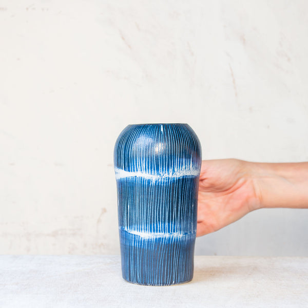 Painterly Blue Steel - Enclosed Vase
