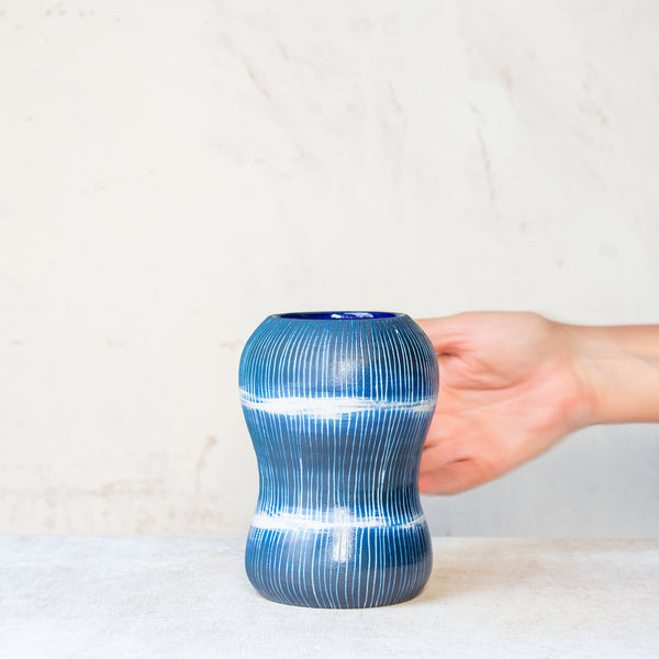 Painterly Blue Steel - Peanut Vase