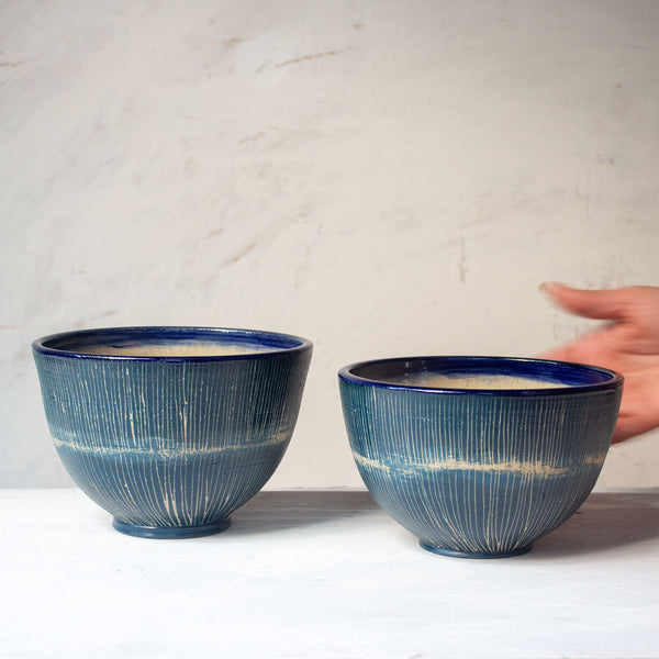 Painterly Blue Steel - Rounded Bowl