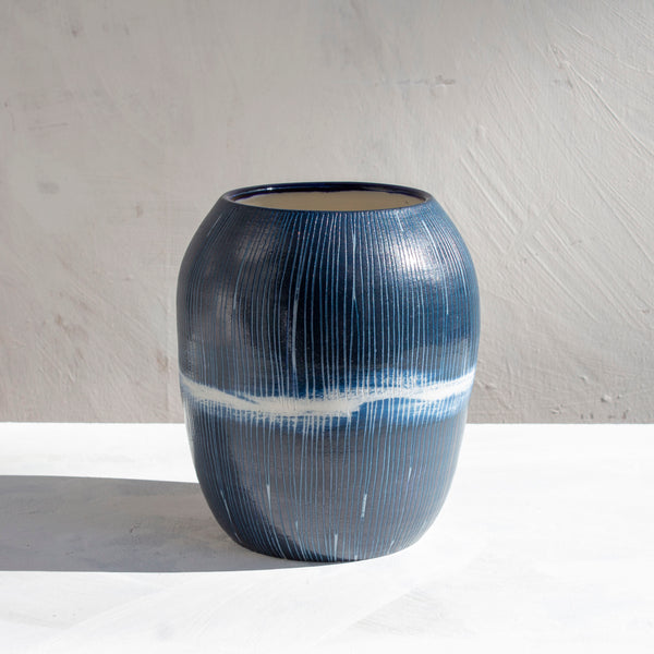 Painterly Blue Steel - Enclosed Vase