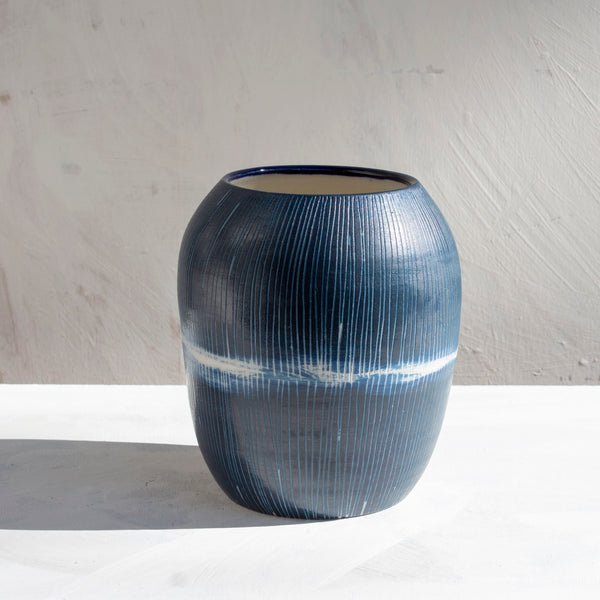 Painterly Blue Steel - Enclosed Vase