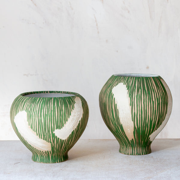 Stripey Slip Brushstrokes - Tall Tulip Vessel