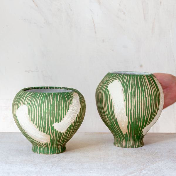 Stripey Slip Brushstrokes - Squat Tulip Vessel
