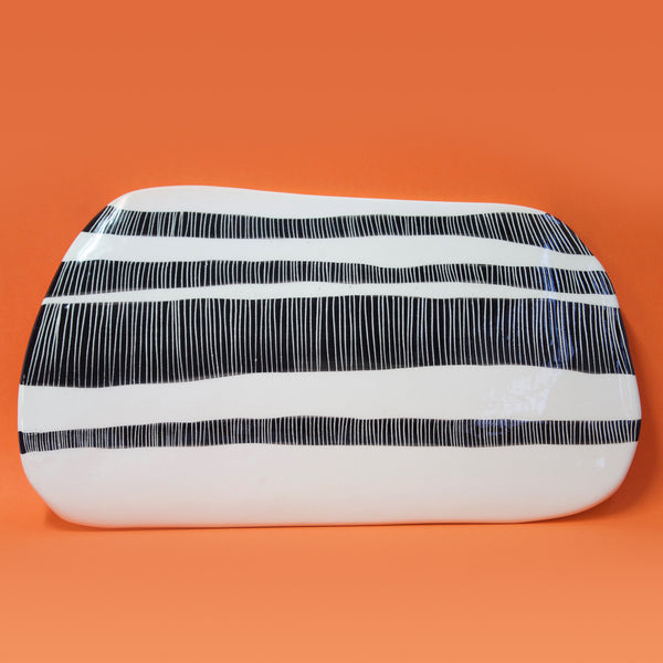 Ceramic Platter  - BW Stripey Road
