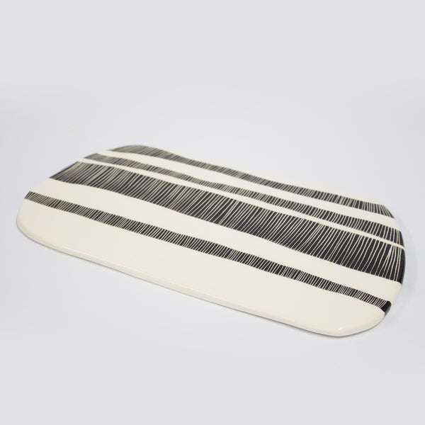 Ceramic Platter  - BW Stripey Road