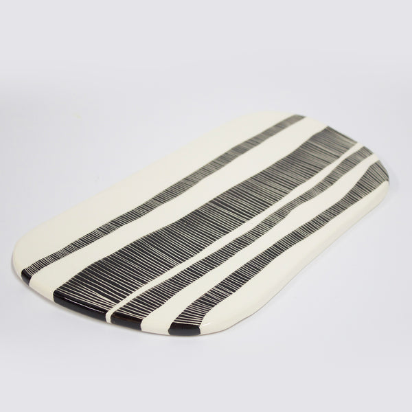 Ceramic Platter  - BW Stripey Road