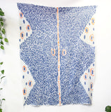 Tangerine Mask Hand Painted Linen Throw or Wallpiece - Indigo & Tangerine