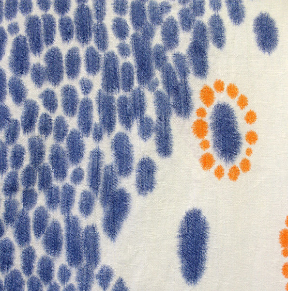 Tangerine Mask Hand Painted Linen Throw or Wallpiece - Indigo & Tangerine