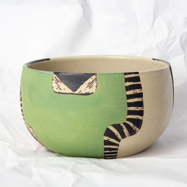 Moss Pathways Serving Bowl - Black, Moss and Forest Green
