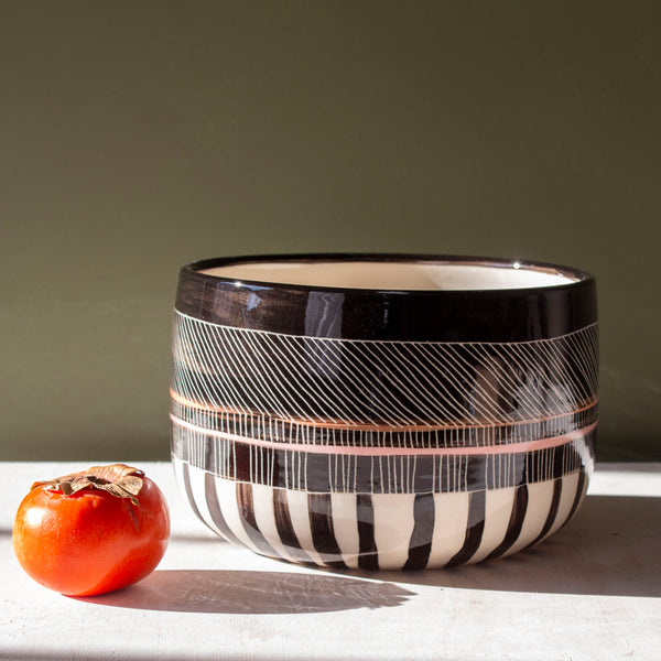 Textured Weave Bowl // Planter  - Black, Nasturtium & Dusty Pink