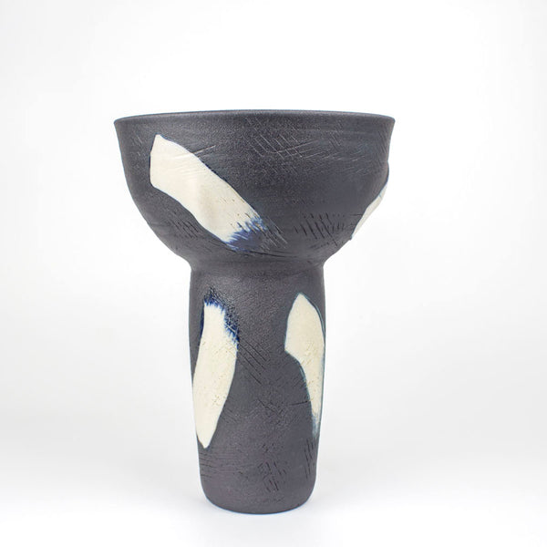 Slip Brushstroke Vessel - with textured detail - Blue Steel