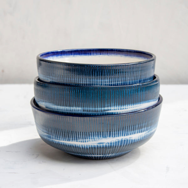 Painterly Blue Steel - Low Bowl