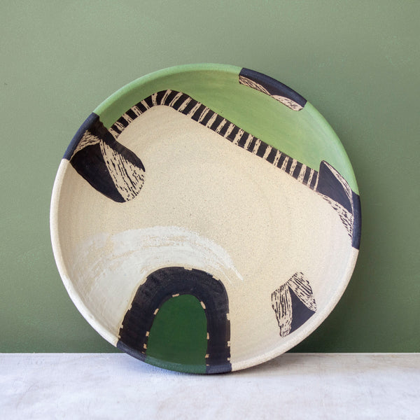 Moss Pathways Deep Platter - Black, Moss and Forest Green