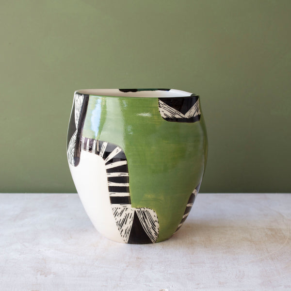 Moss Pathways Distorted Vessel - Black, Moss and Forest Green
