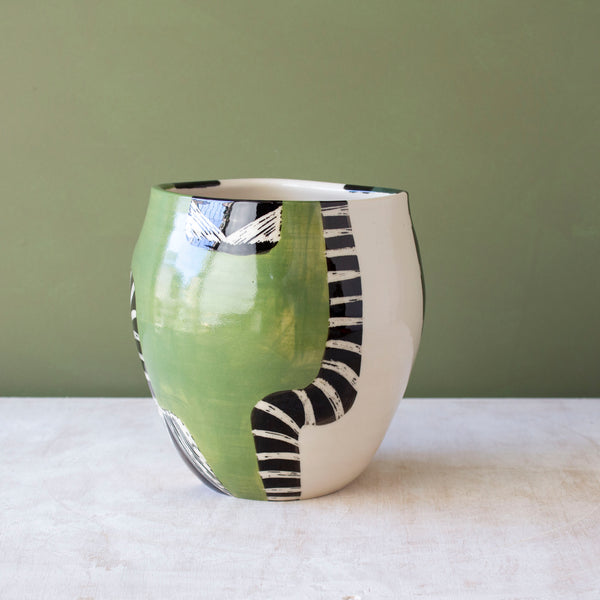 Moss Pathways Distorted Vessel - Black, Moss and Forest Green
