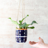 Vertical Tracks Medium Hanging Planter - Indigo & Nasturtium