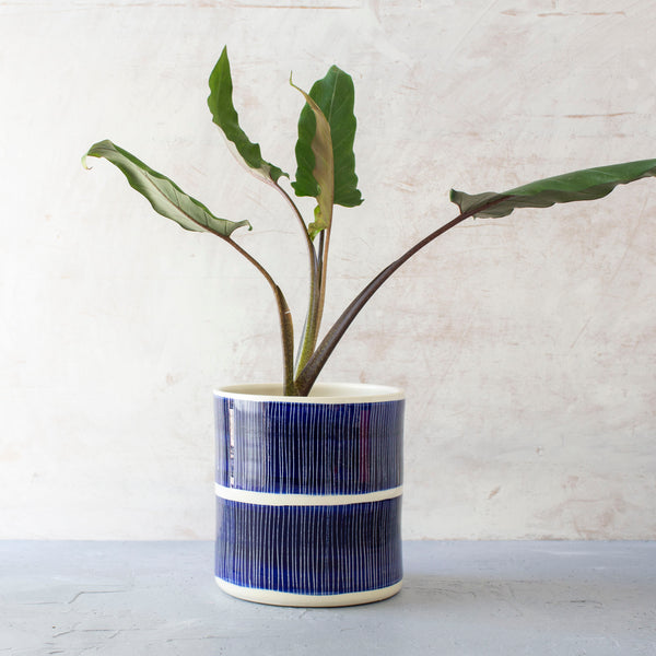 Stripey Road Jumbo Planter L - Indigo