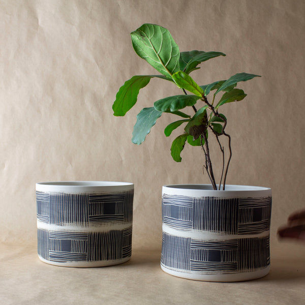 Textured Linear Jumbo Planter  - Black
