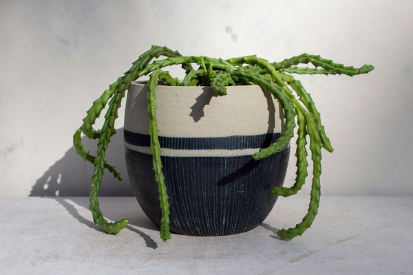 Half Blue Steel with Stripe - Vessel // Planter