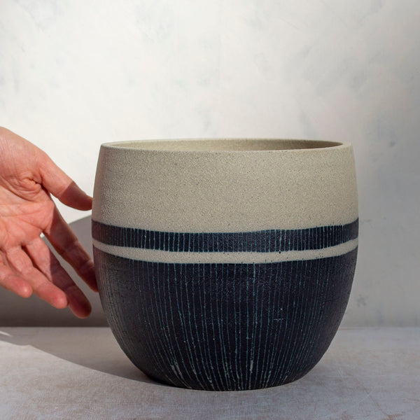 Half Blue Steel with Stripe - Vessel // Planter