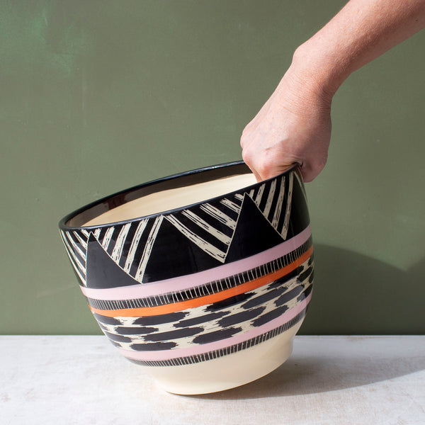 Tri Burst Large Bowl - Black, Dusty Pink & Nasturtium