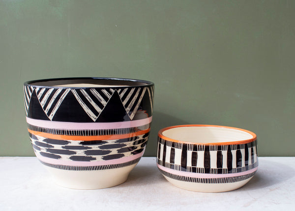 Tri Burst Large Bowl - Black, Dusty Pink & Nasturtium