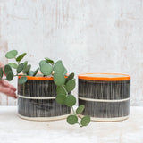 Stripey Road  Large Planter - Black & Nasturtium