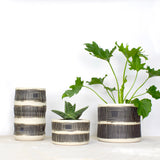 Textured Linear Stripe Large Planter - Black