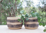 Textured Linear Stripe Large Planter - Black