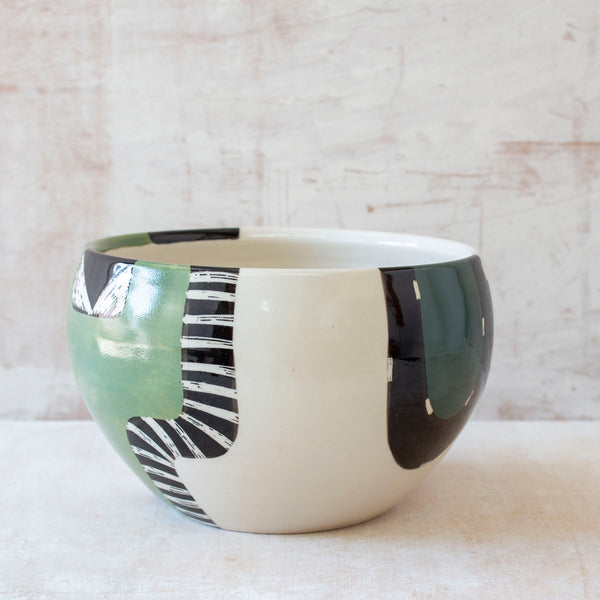 Moss Pathways Bowl - Black, Moss and Forest Green