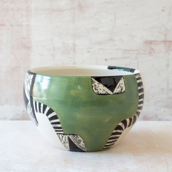 Moss Pathways Bowl - Black, Moss and Forest Green