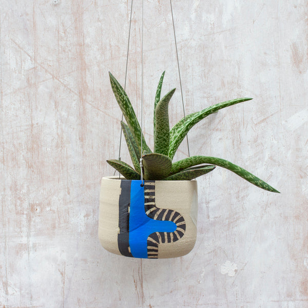 Electric Pathways Lg Hanging Planter - Black and Electric blue