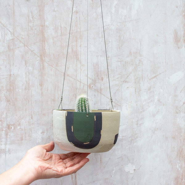 Moss Pathways Large Hanging Planter - Black, Moss and Forest Green