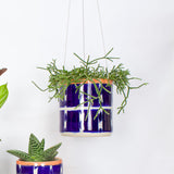 Vertical Tracks Lg Hanging Planter - Indigo & Nasturtium