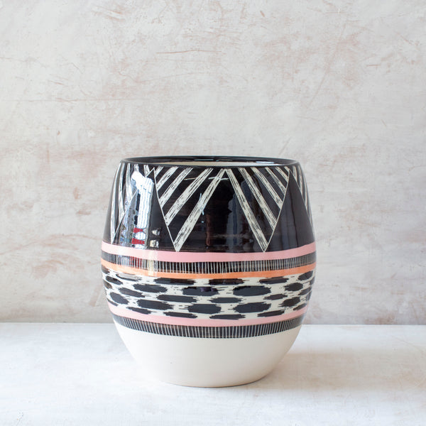 XL Tri Burst Orb Vessel - Black, Dusty Pink & Nasturtium