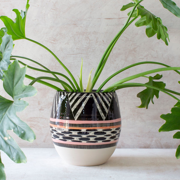 XL Tri Burst Orb Vessel - Black, Dusty Pink & Nasturtium
