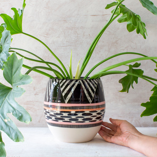 XL Tri Burst Orb Vessel - Black, Dusty Pink & Nasturtium