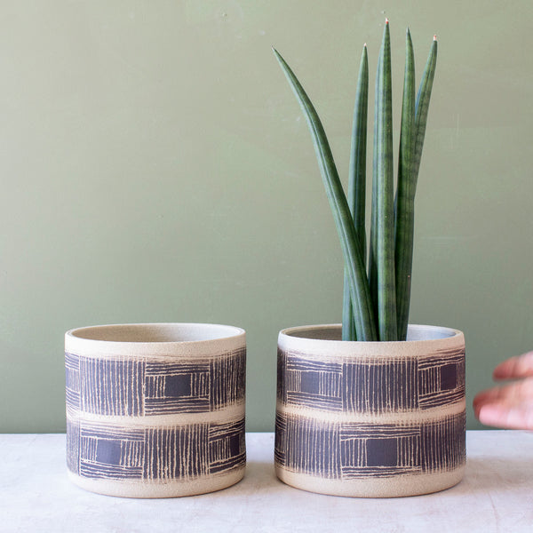 Textured Linear Stripe XLarge Planter - Black