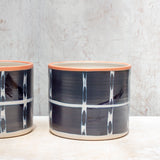 Vertical Tracks with slip brushstrokes Large Planter - Blue Steel & Nasturtium