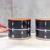 Vertical Tracks with slip brushstrokes Large Planter - Blue Steel & Nasturtium