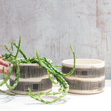 Textured Linear Stripe Large Planter - Black