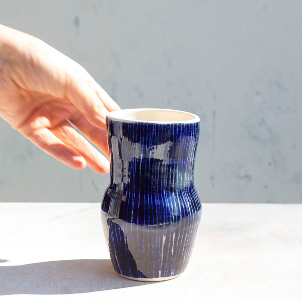 Indigo Stripe - Bulbous Vase