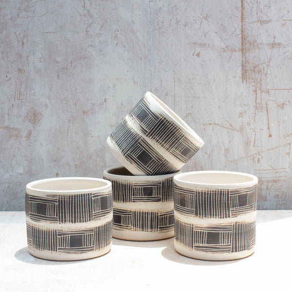 Textured Linear Stripe Little Planter - Black