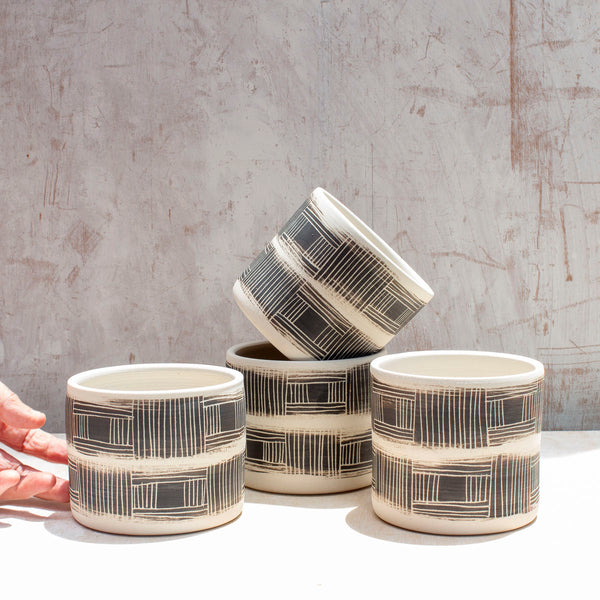 Textured Linear Stripe Little Planter - Black